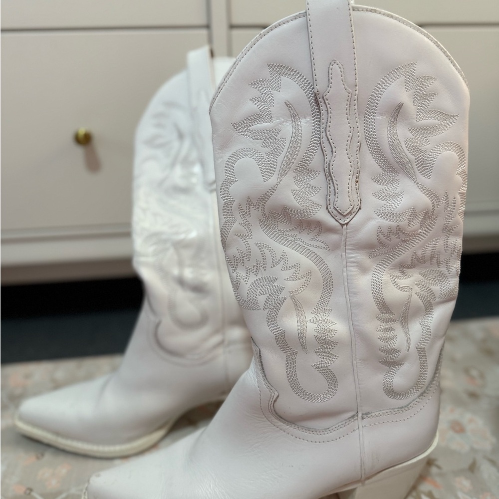 White leather cowboy boots